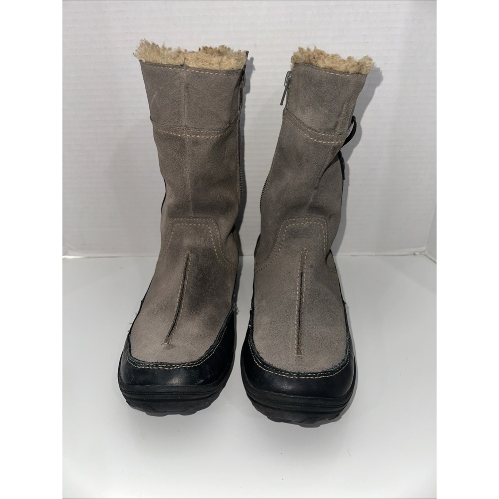 CLARKS Womens Grey Suede Leather Faux Fur Trim Snow Winter Boots SIZE 7M